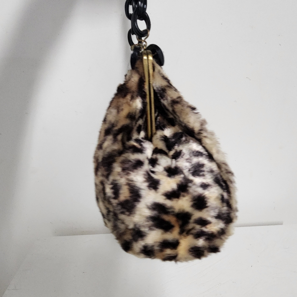 Vintage 1960s Faux Leopard Chain Link Handle Handbag - Picture 5 of 10